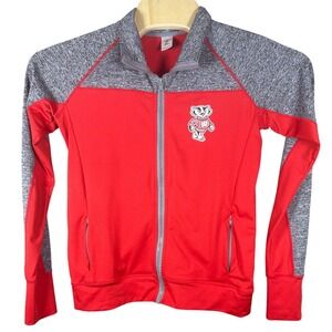 Wisconsin Badgers Full Zip Track Jacket ZooZatz‎ Red Grey Bucky Mascot Womens M